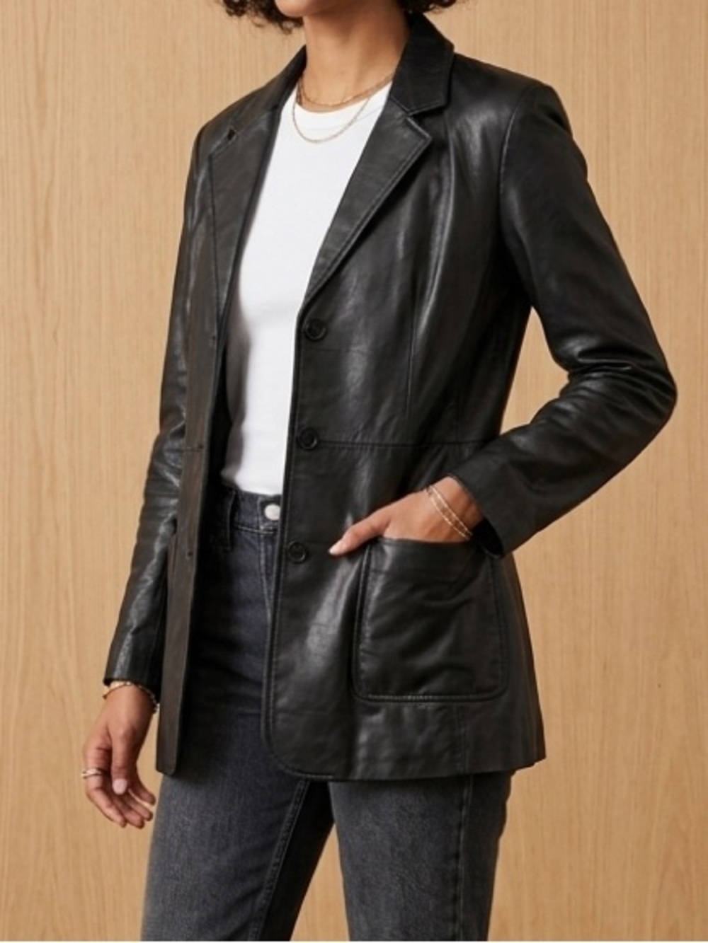 Donna‎ Gray 90’s Black Leather Y2K Classic  Women’s Jacket Size M